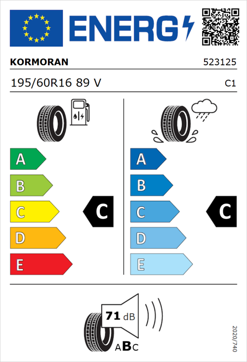 Tyre Label for Kormoran Road Performance 195/60R16 89V