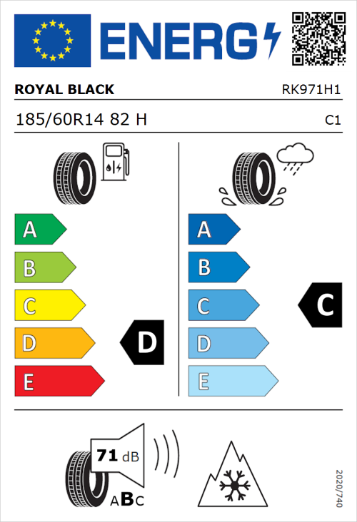 Tyre Label for Royal Black Royal A/S 185/60R14 82H